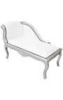 Louis XV chaise longue wit kunstleer en zilverkleurig hout