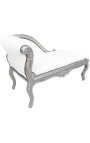 Louis XV chaise longue white leatherette and silver wood