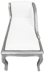 Louis XV silla larga blanca y madera de plata