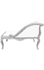 Louis XV chaise longue white leatherette and silver wood