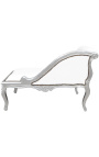 Louis XV chaise longue wit kunstleer en zilverkleurig hout