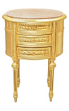 Nightstand (Bedside) drum oval gold wood 3 drawers and beige marble