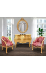 Sillón de Bergere Louis XV estilo rojo Gobelins tela satine y madera de oro