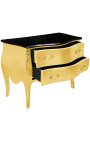 Baroque chest of drawers (commode) of style gold Louis XV black top with 2 drawers