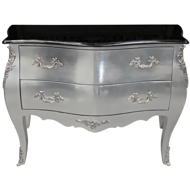 Commode Baroque commode baroque de style louis xv argent et plateau noir 2 Commode Baroque commode baroque de style louis xv argent et plateau noir 2