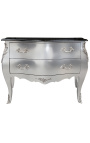 Louis XV style chest of drawers with silver leaf and black top