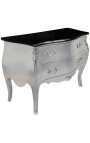 Louis XV style chest of drawers with silver leaf and black top