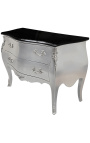 Louis XV style chest of drawers with silver leaf and black top