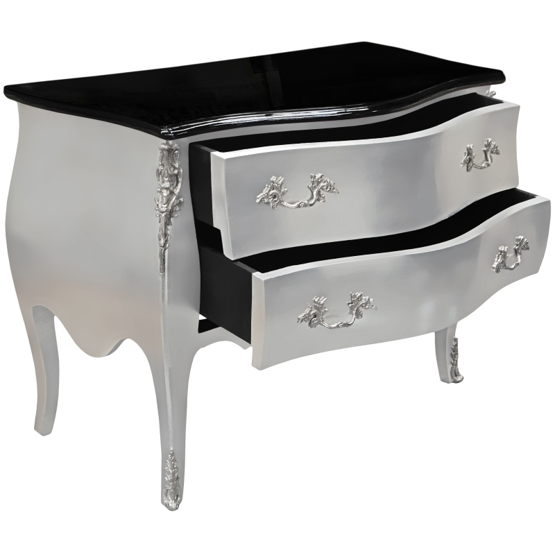 Commode baroque de style Louis XV argent et plateau noir 2 ...