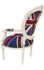 Poltrona barocca in stile Luigi XVI "Union Jack" e legno beige