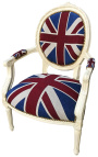 Armchair barock stil av Louis XVI "Union Jack" och beige wood