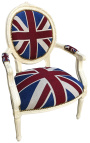 Armchair barock stil av Louis XVI "Union Jack" och beige wood