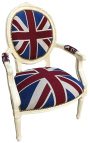 Πολυθρόνα μπαρόκ στιλ Louis XVI «Union Jack» και μπεζ ξύλο