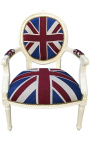 Armchair barock stil av Louis XVI "Union Jack" och beige wood