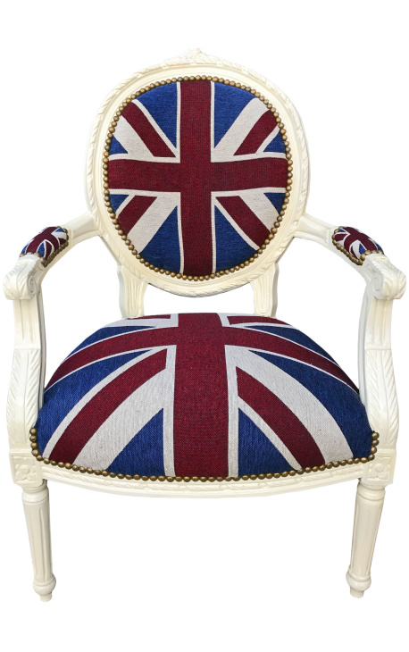 Armchair barock stil av Louis XVI "Union Jack" och beige wood