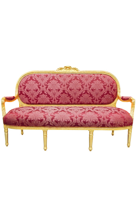 Louis XVI stil sofa i rød satin med "Gobelins" med gildet tre