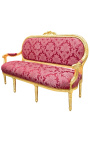 Louis XVI style sofa in red satin with "Gobelins" with gilded wood