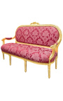 Sofa im Stil von Louis XVI in rotem Satin mit "Rebellen" mit vergoldetem holz