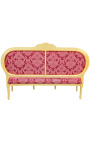 Louis XVI style sofa in red satin with "Gobelins" with gilded wood