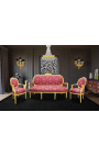 Canapé de style Louis XVI satiné rouge aux motifs "Gobelins" et bois doré