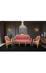 Louis XVI stijl sofa in rode satin met "Gobelins" met gilded hout