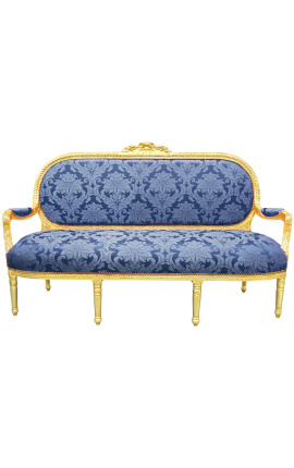 Louis XVI stijl sofa in blauw satin met "Gobelins" met gilded hout