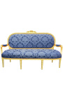 Canapé de style Louis XVI satiné bleu aux motifs "Gobelins" et bois doré