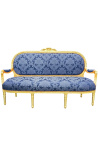 Canapé de style Louis XVI satiné bleu aux motifs Gobelins et bois doré