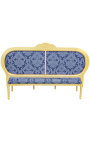 Canapé de style Louis XVI satiné bleu aux motifs "Gobelins" et bois doré