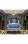 Canapé de style Louis XVI satiné bleu aux motifs "Gobelins" et bois doré