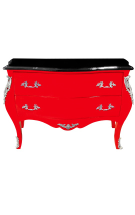 Barroco cómoda de estilo Luis XV rojo y negro superior con 2 cajones