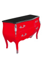 Commode baroque de style Louis XV rouge et plateau noir avec 2 tiroirs