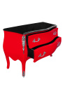 Commode baroque de style Louis XV rouge et plateau noir avec 2 tiroirs