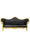 Canapé baroque Napoléon III tissu simili cuir noir et bois doré