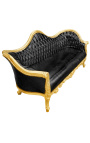 Baročni kavč Napoleon III iz črnega umetnega usnja in zlatega lesa