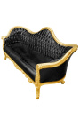 Barokk Napoleon III sofa svart falsk skinn og gulltre