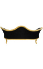 Barockes Napoleon III-Sofa aus schwarzem Kunstleder und goldenem Holz