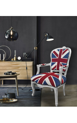 &quot;Union Jack&quot; baroque armchair of Louis XV style and silvered wood