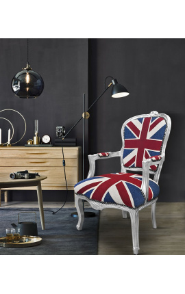 Poltrona barroca em estilo Louis XV &quot;Union Jack&quot; e madeira prateada