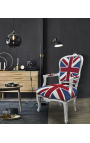 Poltrona barocca in stile Luigi XV "Union Jack" e legno argentato