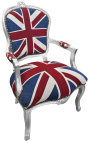 Poltrona barroca em estilo Louis XV "Union Jack" e madeira prateada