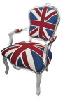 Poltrona barroca em estilo Louis XV "Union Jack" e madeira prateada