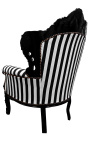 Grand fauteuil de style baroque rayé noir et blanc et bois noir