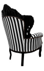 Großer Sessel im Barockstil, schwarz-weiß gestreift und schwarzes Holz