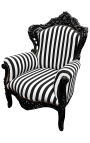 Grand fauteuil de style baroque rayé noir et blanc et bois noir