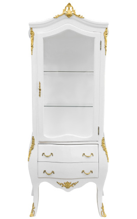 Baroque display cabinet gilded bronze with glossy white wood