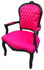 Barocker Sessel im Louis-XV-Stil in Fuchsia mit Kristallsteinen und schwarz lackiertem Holz 