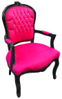 Barocker Sessel im Louis-XV-Stil in Fuchsia mit Kristallsteinen und schwarz lackiertem Holz 