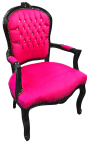 Baroque armchair of Louis XV style fushia with cristal stones and black lacquered wood 