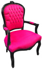 Poltrona barocca di Louis XV Style Fushia con strass e legno nero lucido - 4